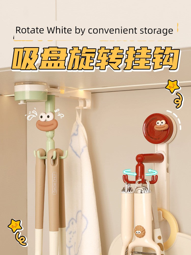 Kitchen Rotating Hook Punch-Free Pot Spoon Storage Rack For Home Truner Frame behind the Wall Door Wall-Mounted Storage Rack